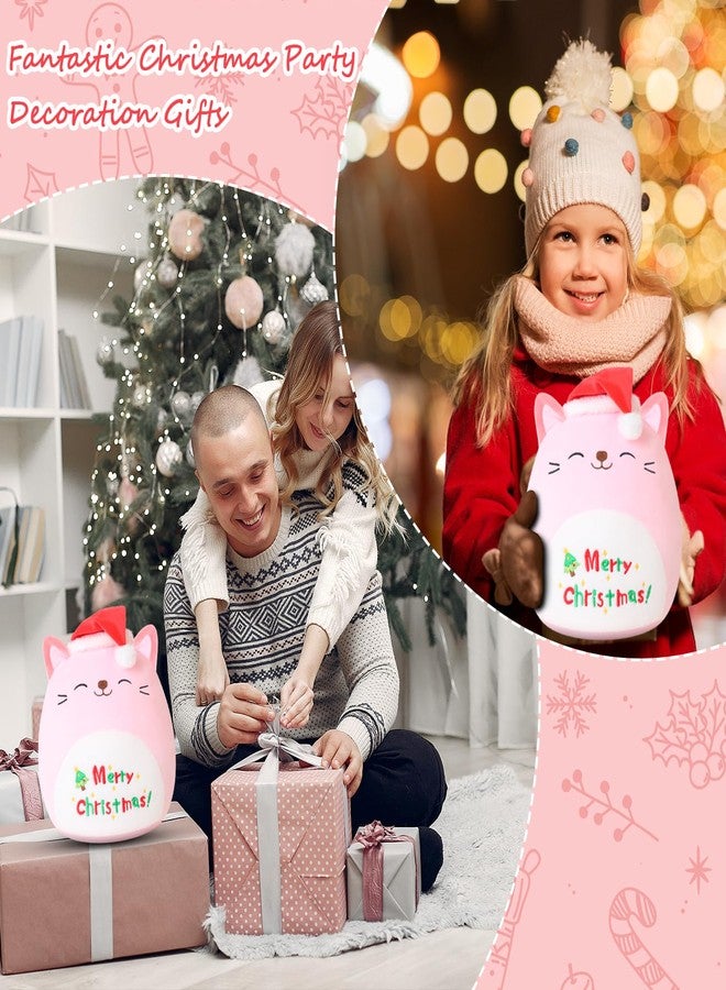 SQEQE قطة عيد الميلاد المحشوة من SQEQE، قطة وردية اللون ترتدي قبعة حمراء، ألعاب قطيفة كاواي، زينة منزلية ناعمة، هدايا للأولاد والبنات (قطة وحيد القرن، 10 بوصة) - Image 5